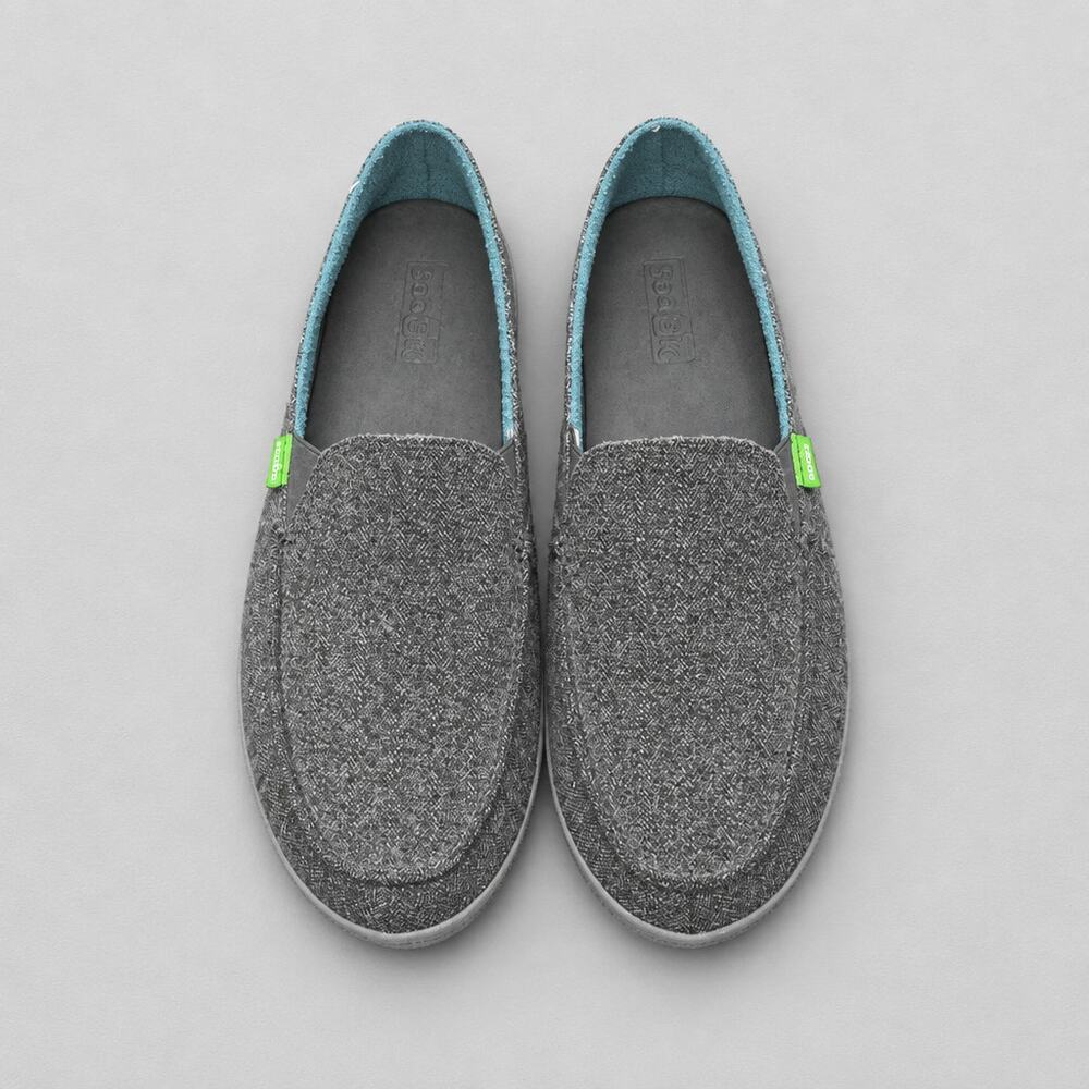 Sanuk Casa TX Men’s 9.5 Grey Herringbone Slip On Loafers Canvas Shoes EUC